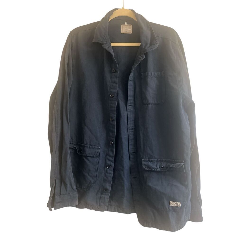 ✨Scalpers Linen Blend Button Down Navy Sz 40 Jacket✨ - Picture 2 of 7